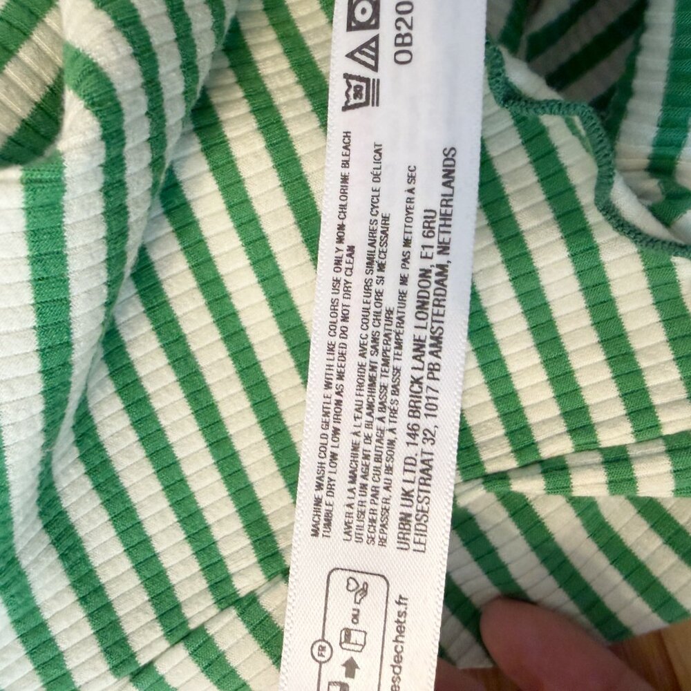 Urban Outfitters BDG Madi Ribbed V-Neck Striped Top Green/White Size M - Picture 9 of 9